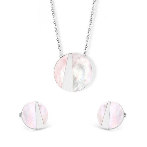 Luxusteel-Boucles D'oreilles Coquillage Rond Pour Femme Et Fille, Acier Inoxydable, Pendentif Document Or, Collier, Ensemble De Bijoux De Mariage, Cadeau En Gros