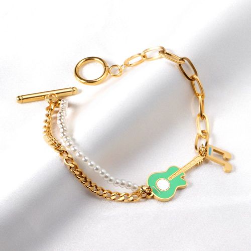 Bracelets De Luxe En Acier Inoxydable Ot, Chaîne À Fermoir, Couleur Or, Imitation Perle, Notes De Violon, Nouveaux Arrivages