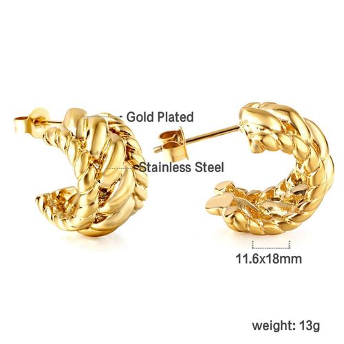 Luxusteel-Boucles D'oreilles Créoles En Forme De C Pour Femme, Plaqué Or, Perles En Acier Inoxydable, Carré, Pendentif Rolo, Bijoux D'oreille, Cadeau Pour Elle