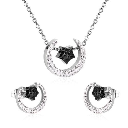 Ensemble De Bijoux De Luxe En Cristal, En Acier Inoxydable, Couleur Or, Lune Et Satr, Pendentif, Collier, Boucle D'oreille, Bijoux