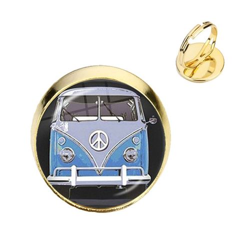 Bagues En Verre Couleur Argent, Nouveau Design, Signe De Paix, Van Bus, Mode, Cabochon Hippie, Badge De Voiture, Bijoux Pour Femmes Et Hommes, Cadeau