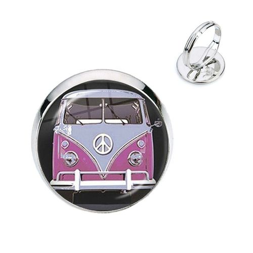 Bagues En Verre Couleur Argent, Nouveau Design, Signe De Paix, Van Bus, Mode, Cabochon Hippie, Badge De Voiture, Bijoux Pour Femmes Et Hommes, Cadeau