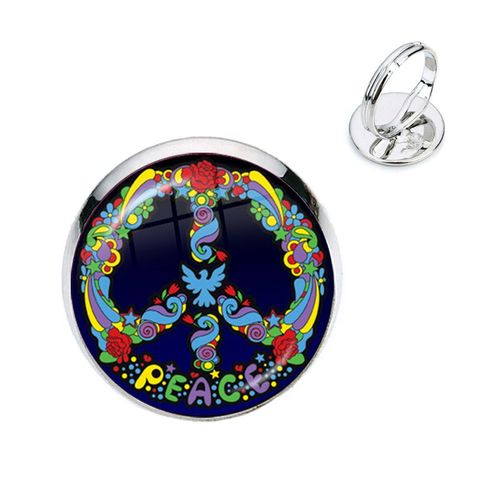 Bagues En Verre Couleur Argent, Nouveau Design, Signe De Paix, Van Bus, Mode, Cabochon Hippie, Badge De Voiture, Bijoux Pour Femmes Et Hommes, Cadeau