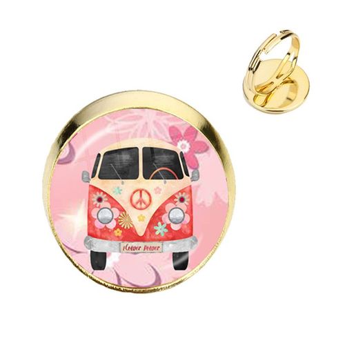 Bagues En Verre Couleur Argent, Nouveau Design, Signe De Paix, Van Bus, Mode, Cabochon Hippie, Badge De Voiture, Bijoux Pour Femmes Et Hommes, Cadeau