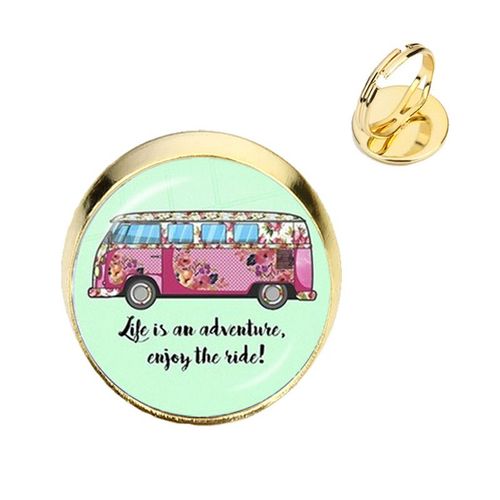 Bagues En Verre Couleur Argent, Nouveau Design, Signe De Paix, Van Bus, Mode, Cabochon Hippie, Badge De Voiture, Bijoux Pour Femmes Et Hommes, Cadeau