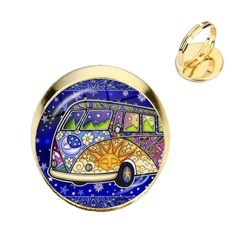 Bagues En Verre Couleur Argent, Nouveau Design, Signe De Paix, Van Bus, Mode, Cabochon Hippie, Badge De Voiture, Bijoux Pour Femmes Et Hommes, Cadeau