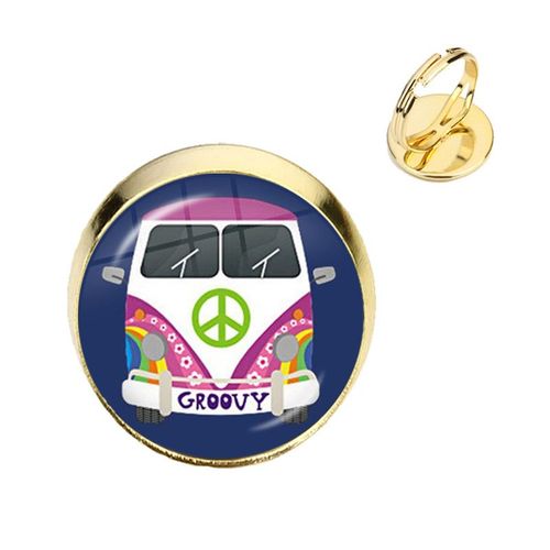 Bagues En Verre Couleur Argent, Nouveau Design, Signe De Paix, Van Bus, Mode, Cabochon Hippie, Badge De Voiture, Bijoux Pour Femmes Et Hommes, Cadeau