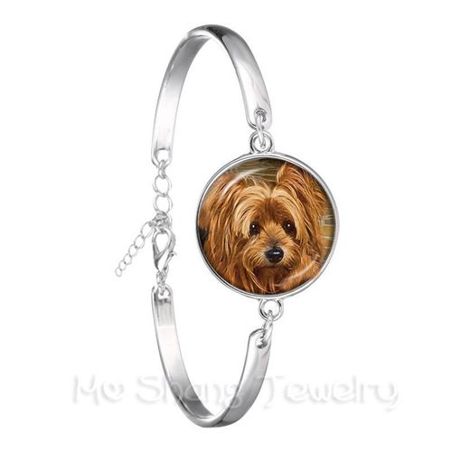 Bracelet Vintage En Argent Plaqué, Carlin Dans Une Tasse De Thé, Chaîne De Cabochon En Verre Pour Chien, Bijoux Cadeau Pour Femmes Et Hommes