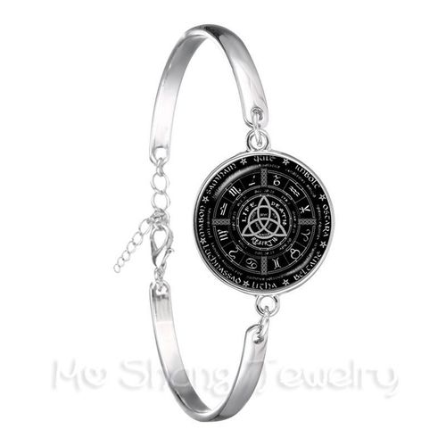 Bracelet En Chaîne De Déesse Triple Lune, Bijoux Pentagramme De Sorcière, Dôme De Verre De 18mm, Wiccan Plaqué Argent, Breloque Wicca Pour Femmes