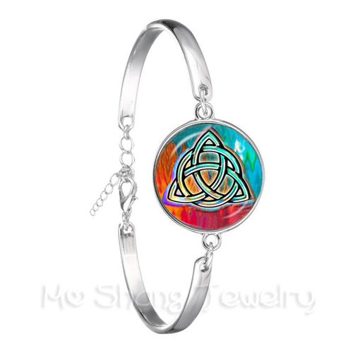 Bracelet En Chaîne De Déesse Triple Lune, Bijoux Pentagramme De Sorcière, Dôme De Verre De 18mm, Wiccan Plaqué Argent, Breloque Wicca Pour Femmes