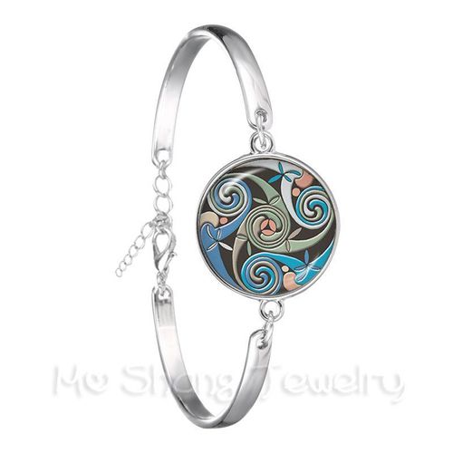 Bracelet En Chaîne De Déesse Triple Lune, Bijoux Pentagramme De Sorcière, Dôme De Verre De 18mm, Wiccan Plaqué Argent, Breloque Wicca Pour Femmes