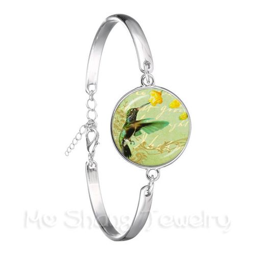Bracelet Colibri Vert, Image Artistique D'oiseaux, Cabochon En Verre De 18mm, Bijoux Pour Femmes