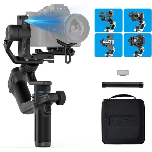 Feiyu SCORP Mini2 Kit Stabilisateur Appareil Photo 3 Axes 4 en 1,pour Canon 250D/Sony ZV-E10/Samsung S24 Ultra/Gopro12,avec Mallette de Transport,Tige d'extension,Lumière de Remplissage,Noir.[G56]