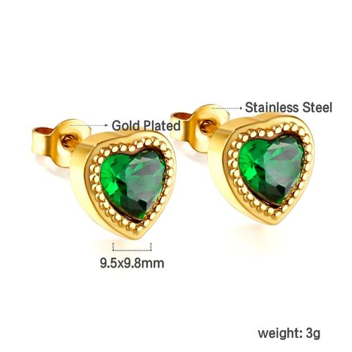 Luxusteel-Boucles D'oreilles En Acier Inoxydable Plaqué Or Pour Femme, Clip, Amour, C¿Ur, Vert, Noir, Rouge, Strass Cz, Accessoires Y2k