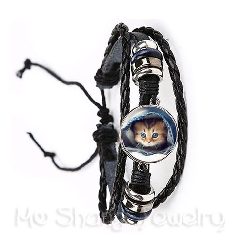 Bracelet Classique Pour Chat, Cabochon En Verre, Animal Fait À La Main, En Cuir Noir/Marron, Cadeau Créatif Pour Amis, 2018