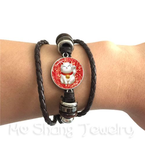 Bracelet Classique Pour Chat, Cabochon En Verre, Animal Fait À La Main, En Cuir Noir/Marron, Cadeau Créatif Pour Amis, 2018