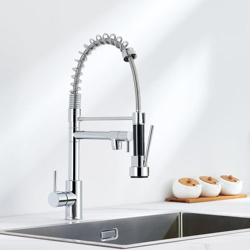 Robinet Cuisine Douchette, Mitigeur Cuisine avec 2 Jets & 2 Modes de Pulvérisation, Robinetterie de Cuisine en Acier Inoxydable, Robinet Evier de Cuisine Pivotant à 360°, Froid & Chaud