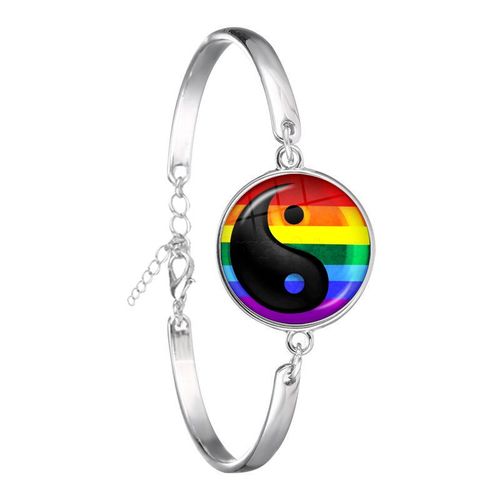 Bracelet Cabochon En Verre Coloré Arc-En-Ciel, Bijoux Jonc En Cristal, Cadeau De Fierté Gay, Bisexuel, Lgbt, Nouvelle Mode