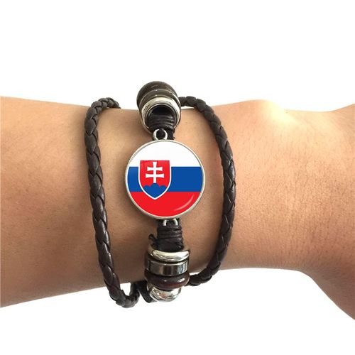 Bracelet En Cuir Avec Cabochon En Verre Pour Hommes Et Femmes, Bijou De La Malaisie, Du Danemark, De La Norvège, De La Suède Et De La Slovaquie, Drapeau National