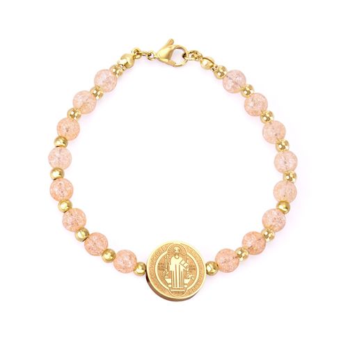 Luxusteel-Bracelets En Perles De Cristal Rose Pour Femme, Bracelets Ronds En Acier Inoxydable, Accessoires De Fête, Vente En Gros