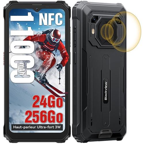 Blackview BV6200 Plus Téléphone portable Incassable 6.56" 24Go+256Go Smartphone Android 14 11000mAh(18W) NFC - Noir
