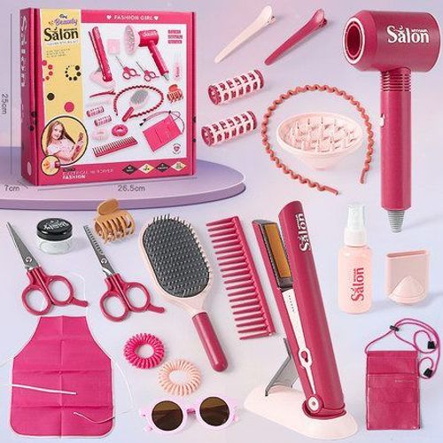 Coffret De Jouets De Salon De Coiffure Pour Filles De 21 Pièces - Kit De Jeu De Simulation De Salon De Beauté