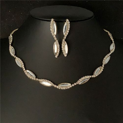 Ensembles De Bijoux De Mariage Cuir Chevelu Noir Pour Femmes, Collier Tour De Cou En Cristal Blanc, Boucles D'oreilles À Breloques, Ensembles De Bijoux Patients, Accessoires Pour Femmes, Vente En Gros