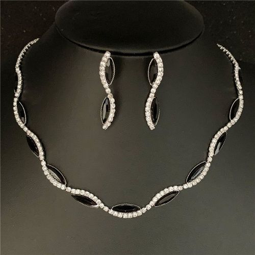 Ensembles De Bijoux De Mariage Cuir Chevelu Noir Pour Femmes, Collier Tour De Cou En Cristal Blanc, Boucles D'oreilles À Breloques, Ensembles De Bijoux Patients, Accessoires Pour Femmes, Vente En Gros
