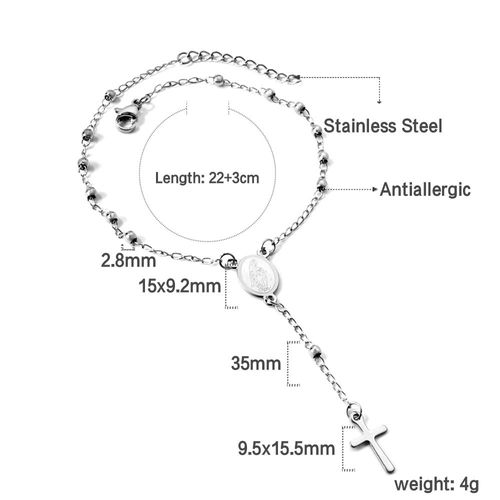 Luxusteel-Bracelet Chapelet Croix Pour Femme Et Homme, Vierge Marie, Prière Religieuse, Perle Lien Joon Main, Bijoux Chrékhajustables