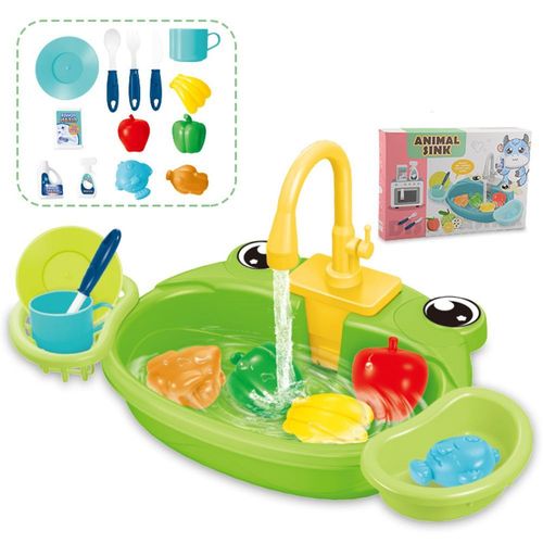 Jouet d'évier en forme de grenouille de dessin animé - Ensemble de jeu de simulation de cuisine automatique pour enfants
