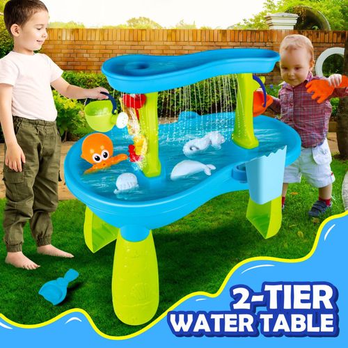 Table De Jeu De Sable Et D'eau À 2 Niveaux Pour Enfants - Ensemble De Jouets De Plage Éducatifs Avec Accessoires De Piscine