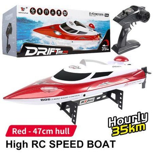 Bateau Télécommandé À Grande Vitesse - Télécommande Longue Portée Pour Piscines Et Lacs (Rouge)