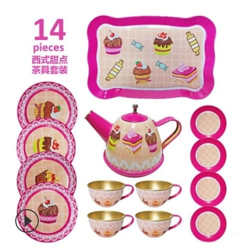 Maison De Jeu Et Service À Thé Pour Enfants, Ustensiles De Cuisine, Ustensiles De Cuisine, Jouets Éducatifs Précoces Pour Bébé Garçon Et Fille--14pcs Western Desser