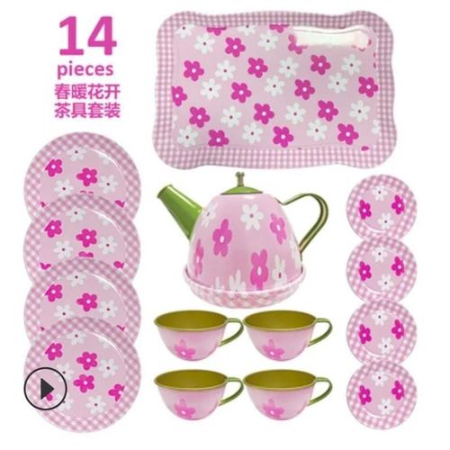 Maison De Jeu Et Service À Thé Pour Enfants, Ustensiles De Cuisine, Ustensiles De Cuisine, Jouets Éducatifs Précoces Pour Bébé Garçon Et Fille--14pcs Spring Warm