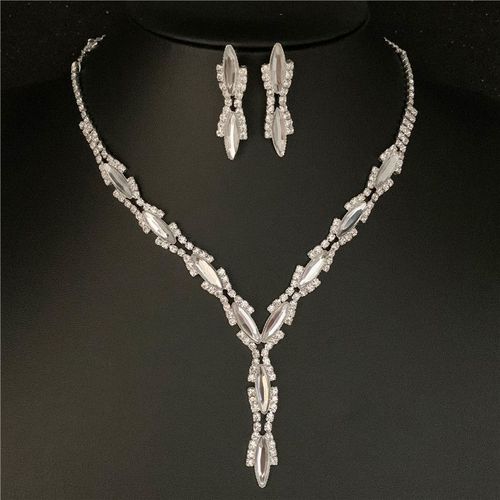 Ensembles De Bijoux De Mariage Cuir Chevelu Noir Pour Femmes, Collier Tour De Cou En Cristal Blanc, Boucles D'oreilles À Breloques, Ensembles De Bijoux Patients, Accessoires Pour Femmes, Vente En Gros