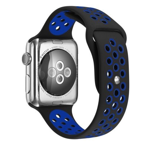 Bracelet Sport En Silicone Pour Apple Watch Series 7 (41 Mm), 6, Se, 5, 4 (40 Mm), 3, 2, 1 (38 Mm) - Édition Standard (Noir Bleu)