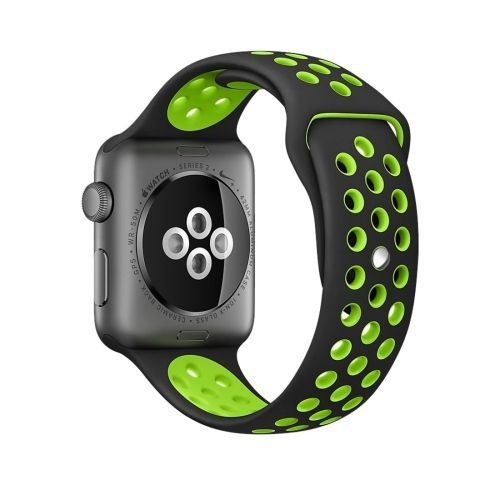 Bracelet Sport En Silicone Pour Apple Watch Series 7 (41 Mm), 6, Se, 5, 4 (40 Mm), 3, 2, 1 (38 Mm) - Édition Standard (Noir Vert)