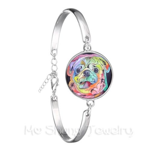Bracelet En Forme De Bouledogue Français Pour Hommes Et Femmes, Bijoux En Forme D'épagine, Mignon, En Chaîne Plaquée Argent, Dôme En Verre