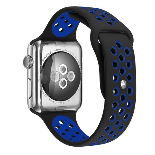 Bracelet Sport Classique En Silicone Pour Apple Watch Series 7 (41 Mm), 6, Se, 5, 4 (40 Mm), 3, 2, 1 (38 Mm) - Noir Et Bleu