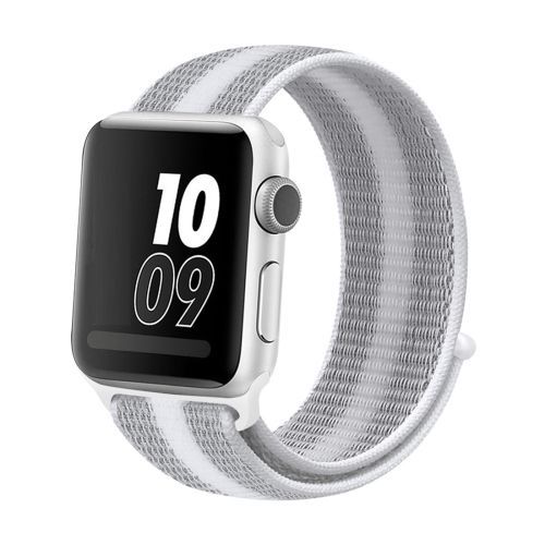 Bracelet En Nylon Rayé Blanc Pour Apple Watch Series 7 (41 Mm), 6, Se, 5, 4 (40 Mm), 3, 2, 1 (38 Mm)