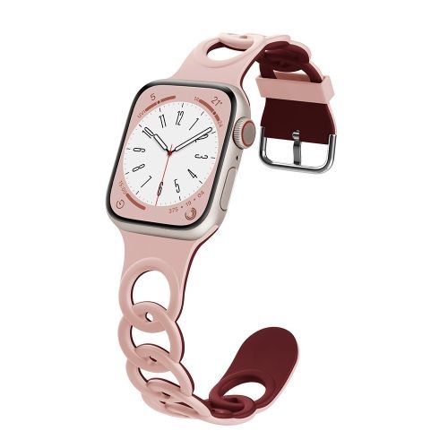Bracelet En Silicone Creux Donut Pour Apple Watch Series 6 44 Mm (Rose Vin)