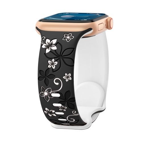 Bracelet En Silicone Gaufré Bicolore Bauhinia Pour Apple Watch Series 7 45 Mm (Noir Et Blanc)