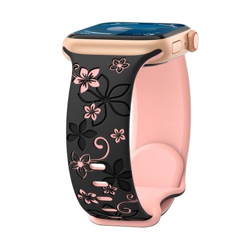 Bracelet En Silicone Gaufré Bicolore Bauhinia (Noir Rose) Pour Apple Watch Series 7 45 Mm