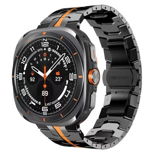 Bracelet En Titane Pour Samsung Galaxy Watch Ultra 47 Mm - Boucle Papillon (Noir/Orange)