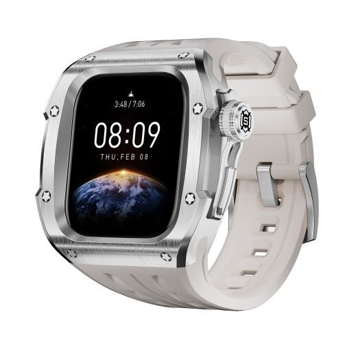 Apple Watch Series 10 46 Mm - Étui Métal Redpepper Avec Bracelet En Silicone Intégré (Acier Blanc)