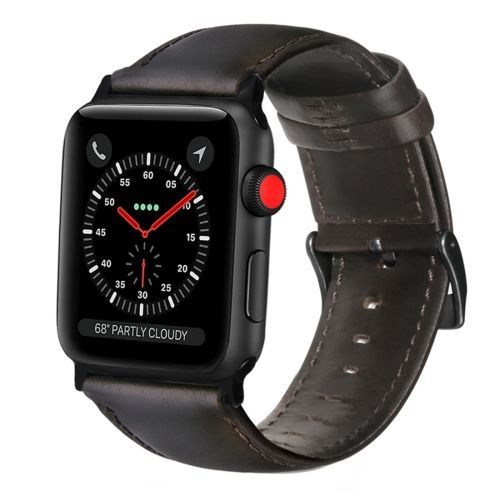 Bracelet En Cuir Véritable Ciré À L'huile Pour Apple Watch Series 7 (41 Mm), 6, Se, 5, 4 (40 Mm), 3, 2, 1 (38 Mm) - Marron Foncé