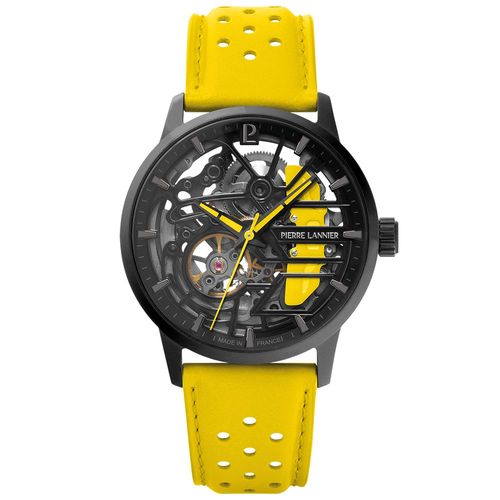 Montre Femme Paddock Noir Cadran Noir Bracelet Cuir Jaune 20 Mm