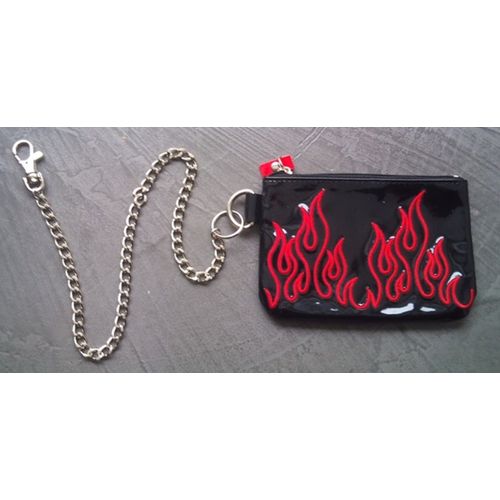 Porte Monnaie Noir À Flammes Rouge Simili Homme Femme