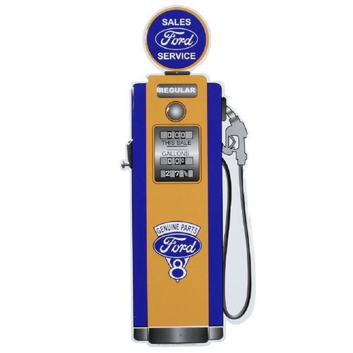 Plaque Pompe A Essence Ford V8 Tole Deco Garage 76cm