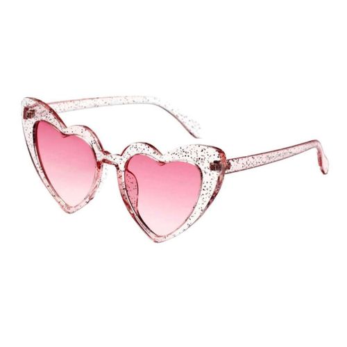 Lunette De Soleil Femme Forme Coeur Transparente A Paillettes Verre Rose